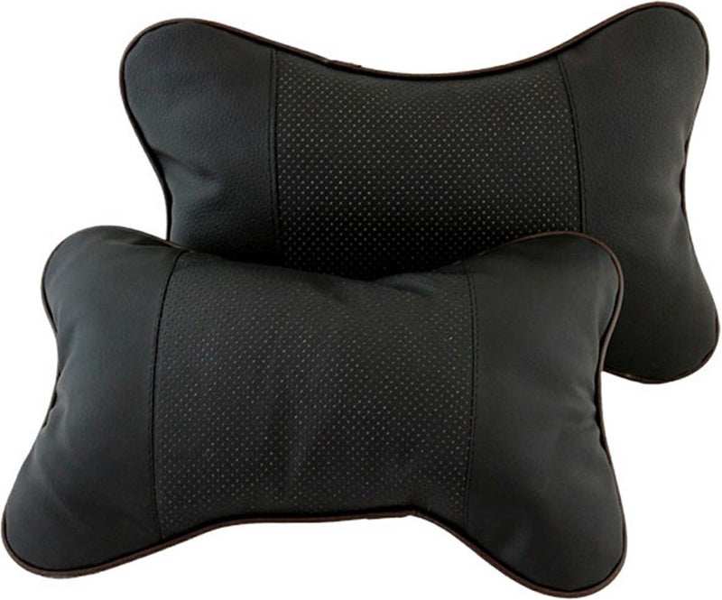 Unbranded sans marque 2x coussin de nuque pour siège auto universel - lot de 2 - support de nuque voiture - coussin de voiture - appui-tête chaise de bureau - doux et confortable - cuir artificiel - noir