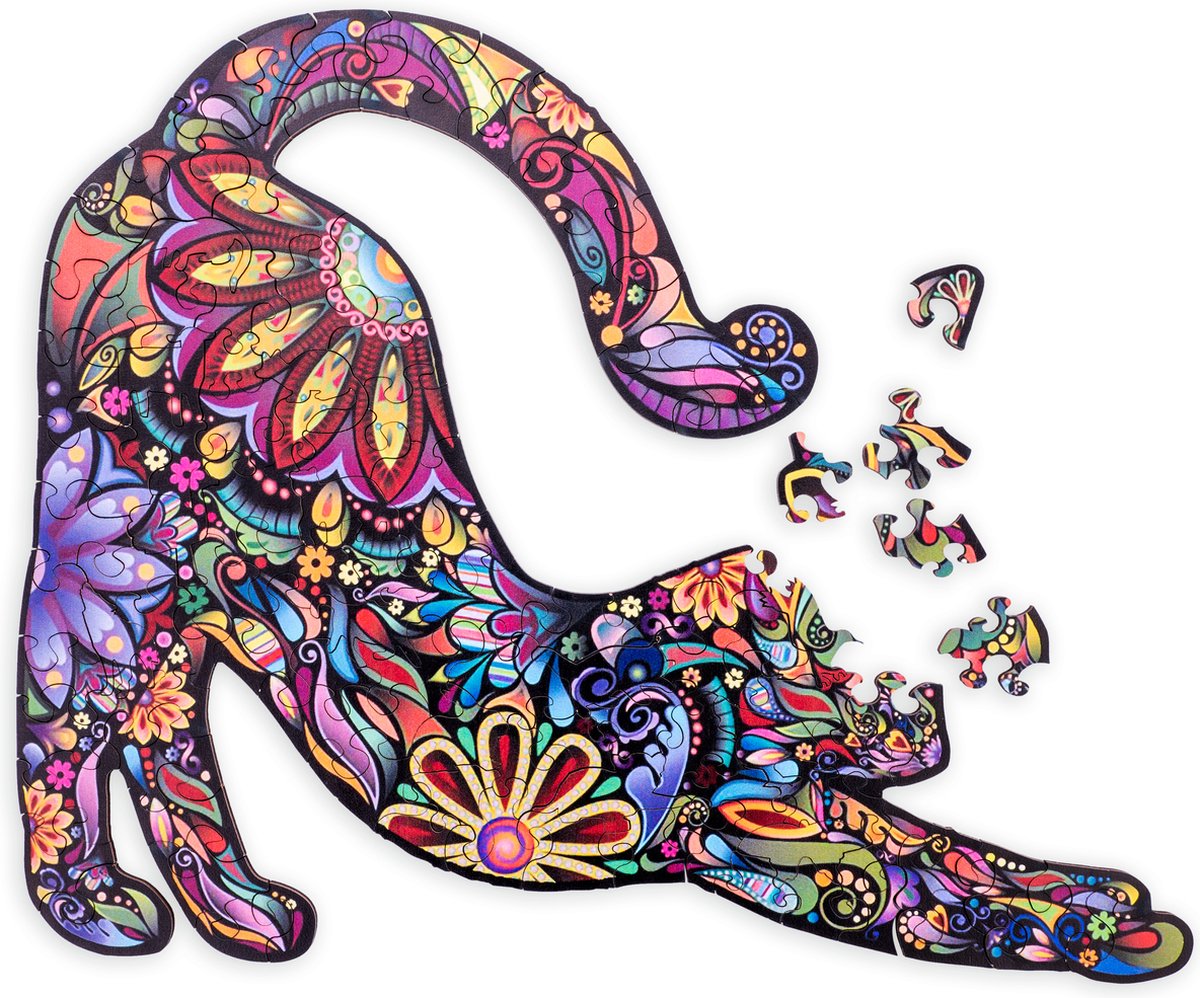 Chat de puzzle en bois Engelhart - 59 pièces de puzzle uniques - Puzzle en bois au format A4 - Jeu de puzzle d'animaux - Jeu de réflexion compact - Avec étui de rangement -