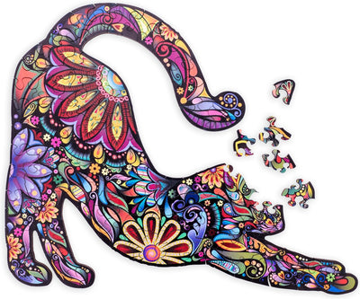 Chat de puzzle en bois Engelhart - 59 pièces de puzzle uniques - Puzzle en bois au format A4 - Jeu de puzzle d'animaux - Jeu de réflexion compact - Avec étui de rangement -