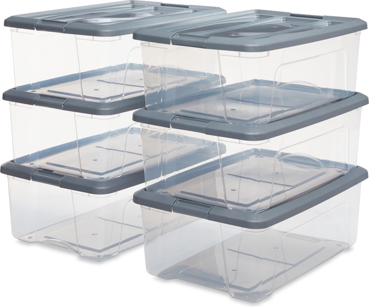 Boîte de rangement Iris new topbox - 30l - plastique - gris argenté transparent - lot de 6