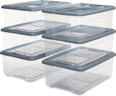 Boîte de rangement Iris new topbox - 30l - plastique - gris argenté transparent - lot de 6