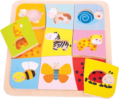 Bigjigs Puzzle des motifs d'animaux en bois, 9e.