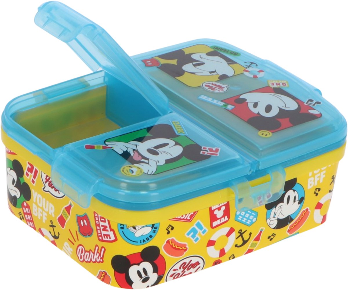 Boîte à lunch pour enfants Stor Disney's Mickey Mouse - boîte à lunch avec 4 compartiments pour enfants à partir de 4 ans - passe au lave-vaisselle sans BPA - jaune bleu clair