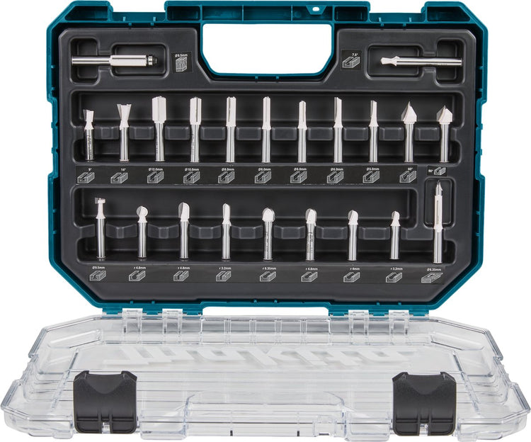 Accessoires Makita d-74784 | kit de fraisage 8mm | 22 pièces | dans un coffret en plastique - d-74784