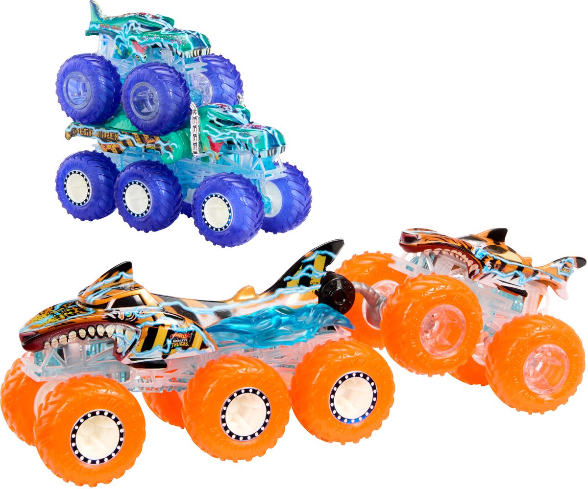Hot wheels monster trucks - big rig and truck multipack tiger shark and mega-wrex
