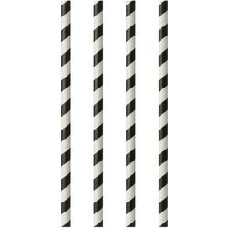 Pailles en papier Papstar noires, rayées blanches diamètre 6 mm