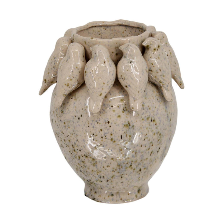 Vase collections naturelles Dijk avec oiseaux ciment ø22,7xh28cm