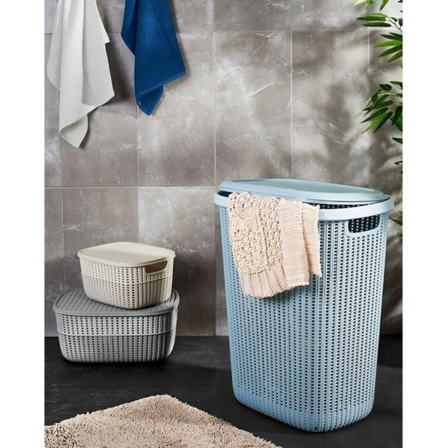 Keeper boîte à linge arne bleu 57l