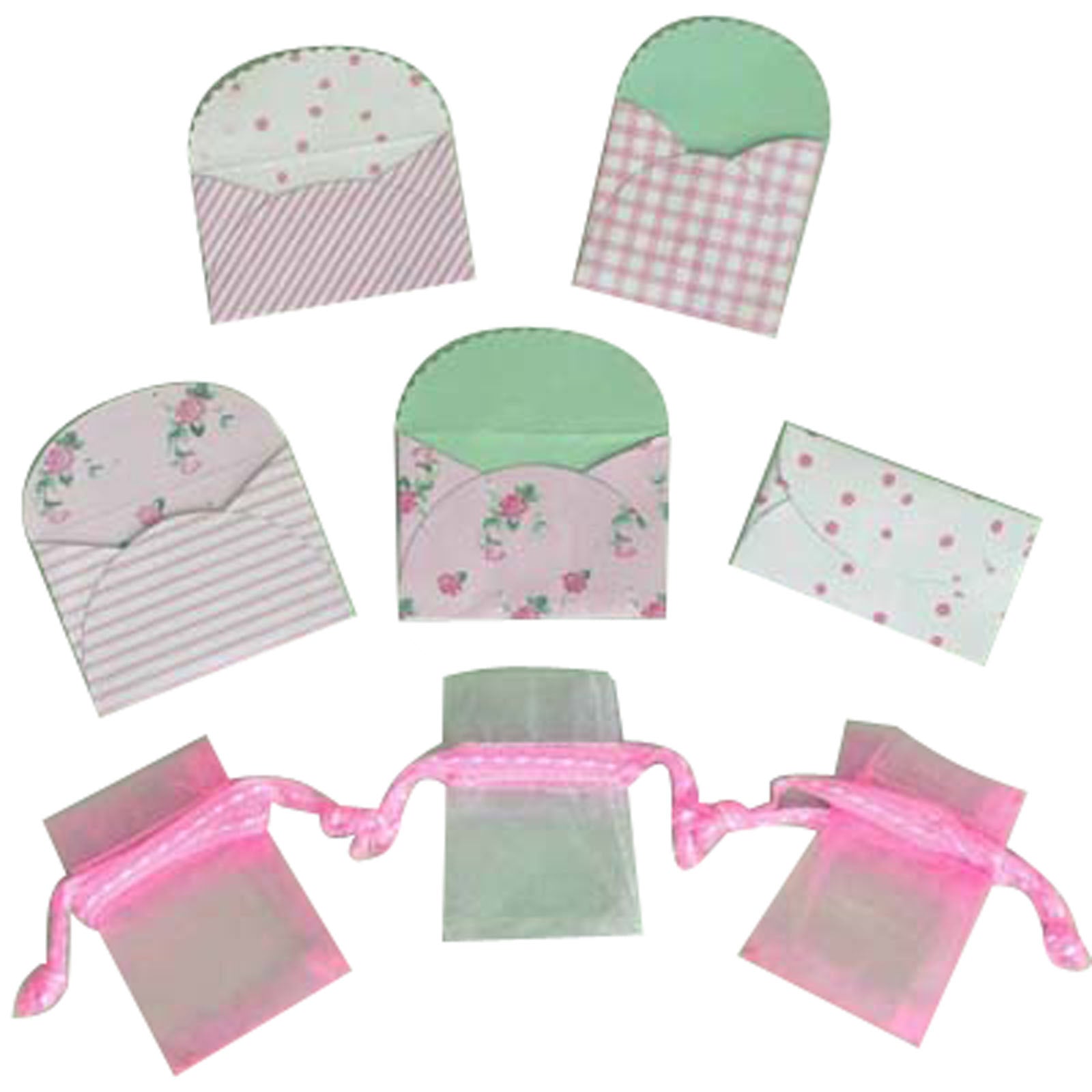 Vaessen creative • mini enveloppes x5 + mini sacs organza x3 rose bébé