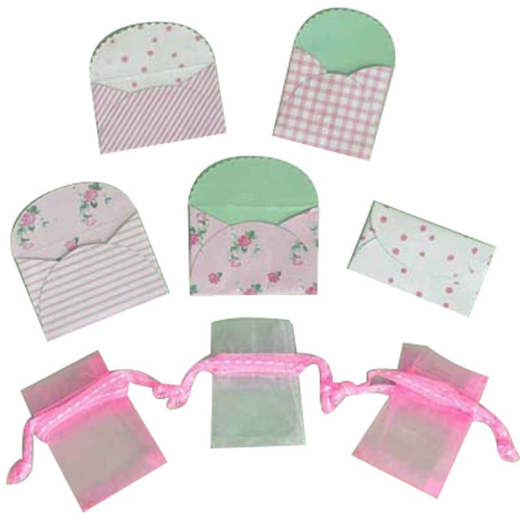 Vaessen creative • mini enveloppes x5 + mini sacs organza x3 rose bébé