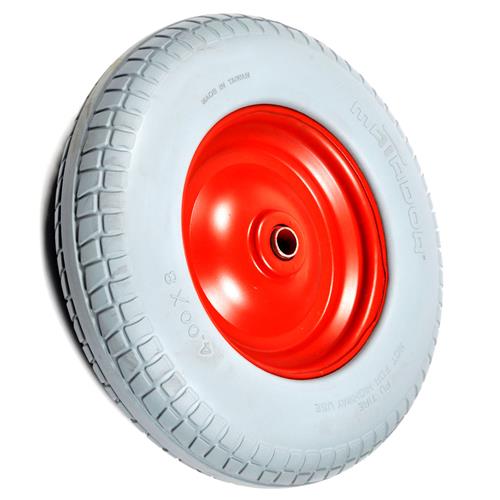 Roue d'extrémité Matador ø4,00-8, capuchon central de jante en acier rouge, ct étanche, trou d'axe ø25mm