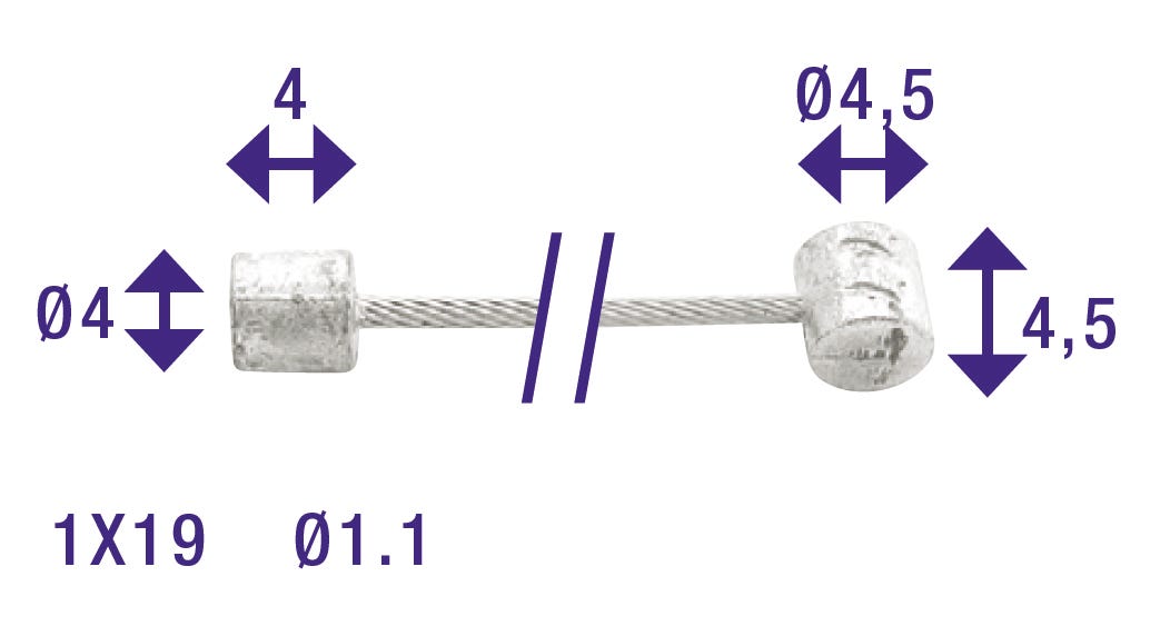 Cordo câble intérieur ajusteur de câble intérieur 225cm ø1,1mm inox + 2 embouts
