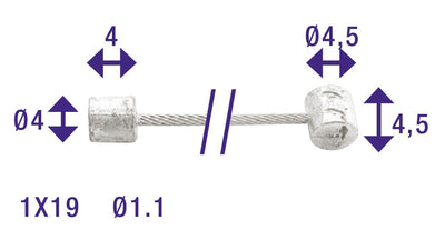 Cordo câble intérieur ajusteur de câble intérieur 225cm ø1,1mm inox + 2 embouts
