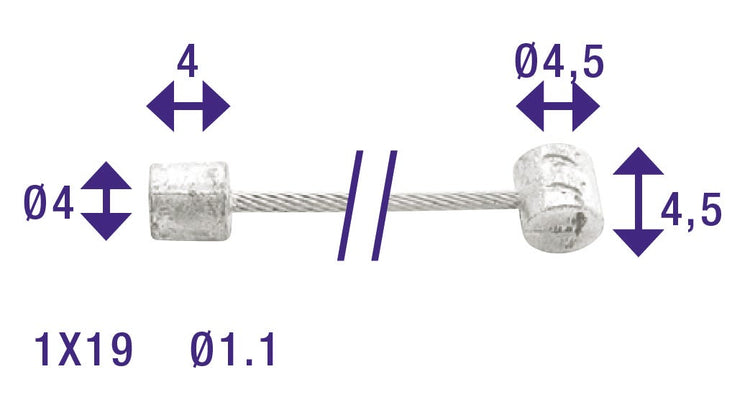 Cordo câble intérieur ajusteur de câble intérieur 225cm ø1,1mm inox + 2 embouts