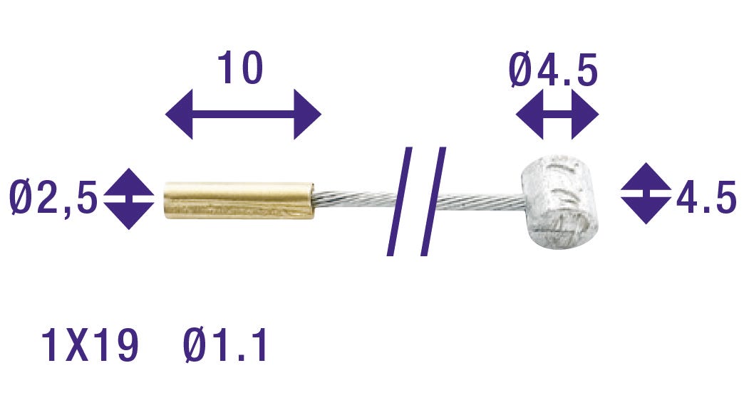 Cordo câble intérieur ajusteur de câble intérieur 225cm ø1,1mm galvanisé + 2 embouts