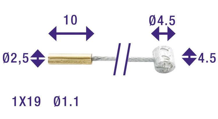 Cordo câble intérieur ajusteur de câble intérieur 225cm ø1,1mm galvanisé + 2 embouts