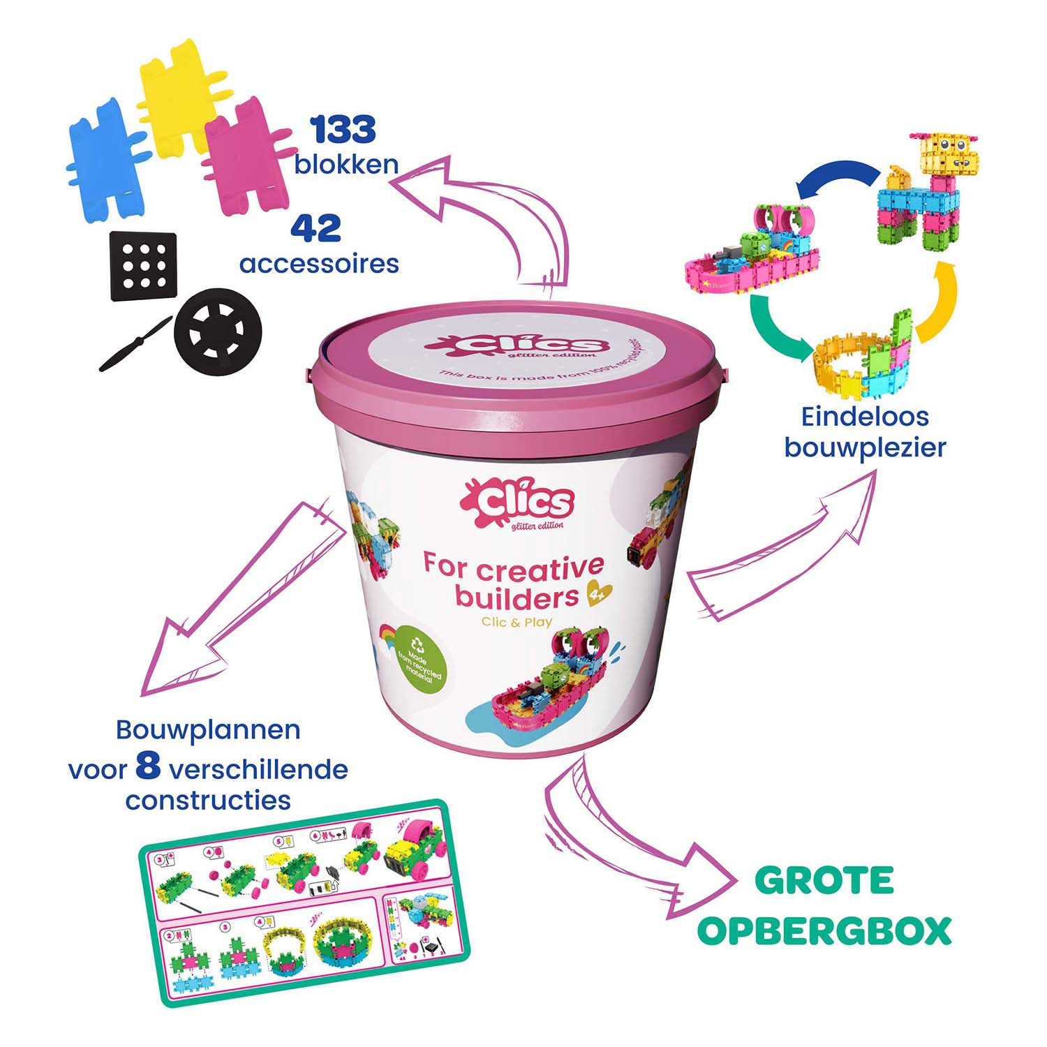 Cliques Blocs de construction - Bouwset Glitter 8in1