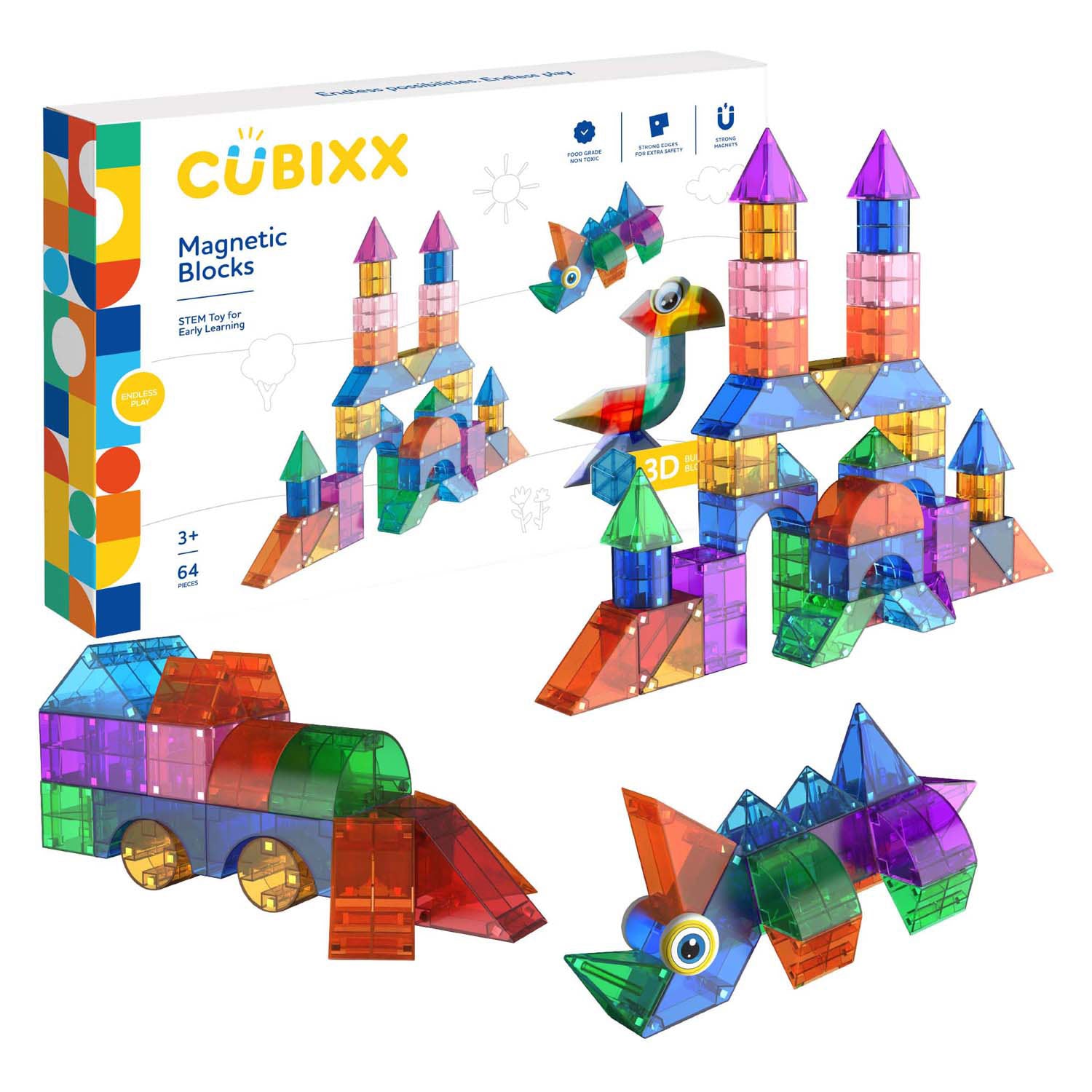 Jouets de construction magnétiques Cubixx - 64 pièces.