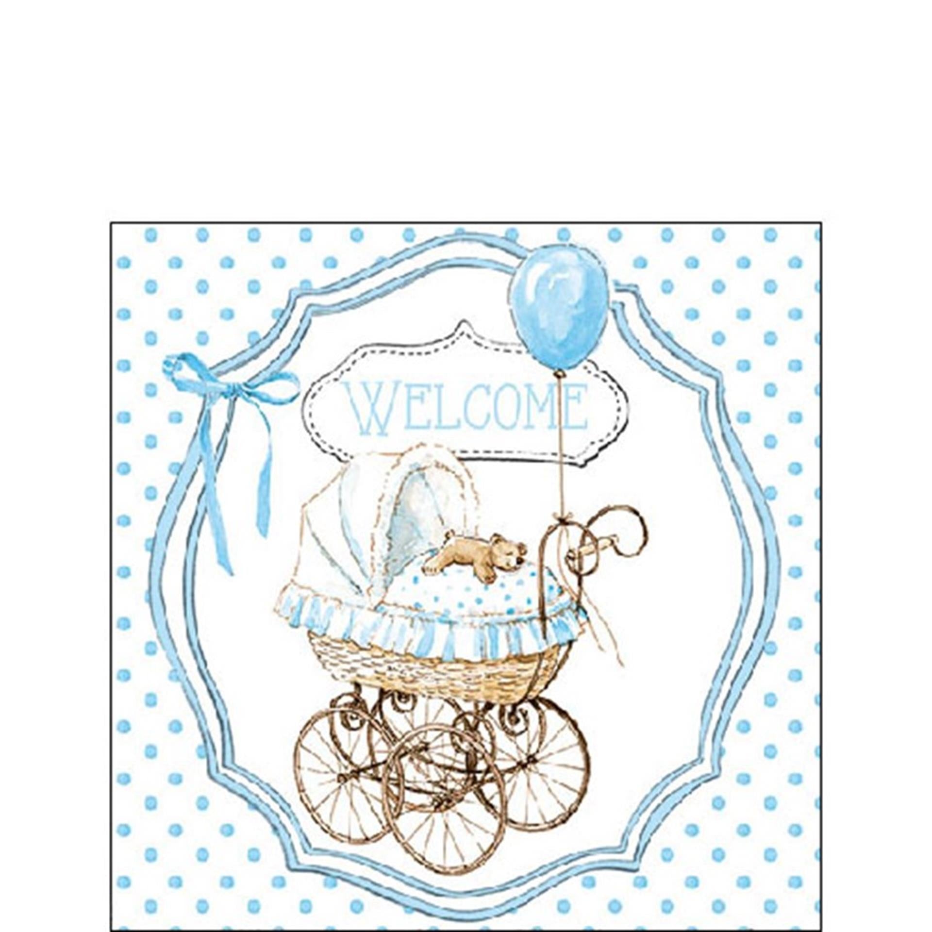 Serviette Ambiente 25cm bienvenue bébé bleu