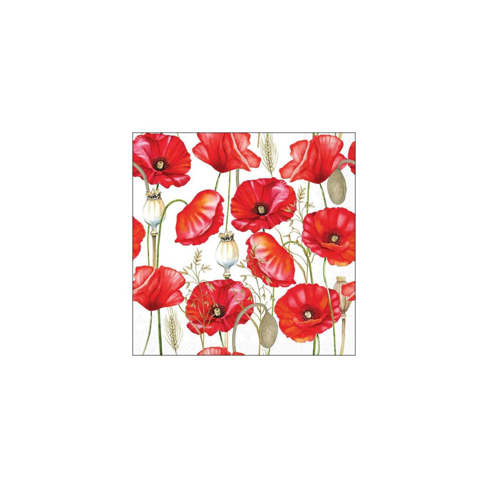 Serviettes Ambiente 25cm coquelicot all over blanc