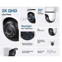 Caméra de sécurité extérieure Tp-link Tapo C520WS - 2,5K QHD - 360° horizontal 130° vertical - Caméra WiFi IP66