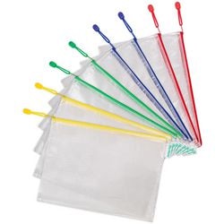 Sac de rangement Djois avec fermeture éclair a4 - 330x240mm - PVC - assortis - pack de 8 pièces