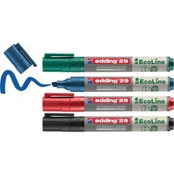 Edding 29 marqueur pour tableau ecoline - 4 pièces - noir bleu rouge vert - pointe biseautée 1-5 mm - convient pour tableau blanc et paperboard