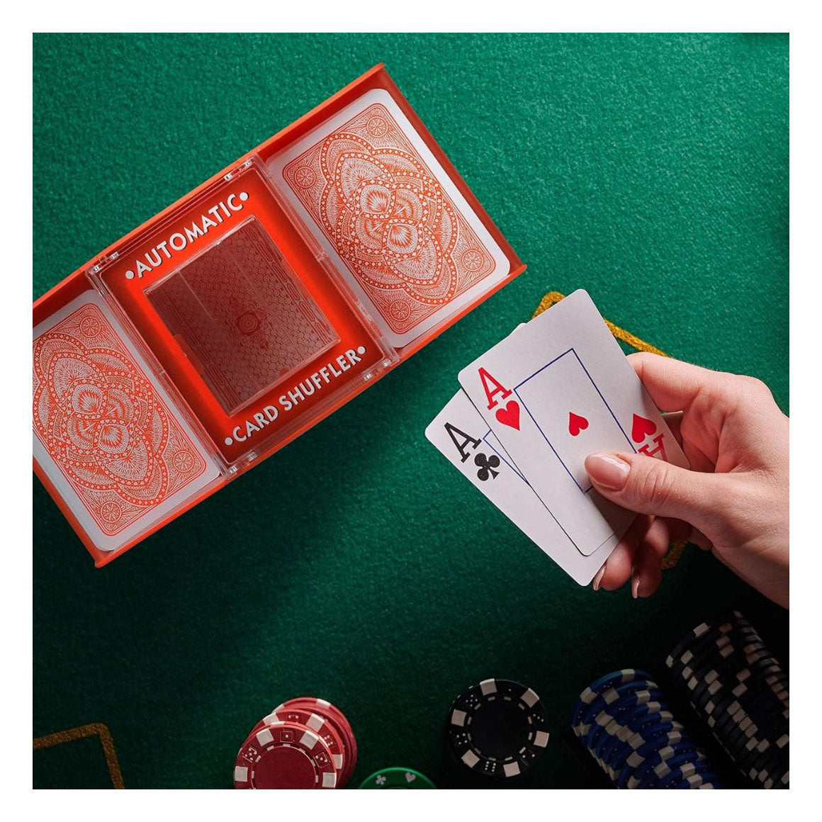 Mélangeur de cartes à batterie Relaxdays rouge 4 jeux | 6 pièces