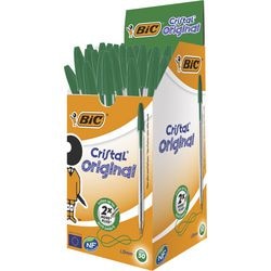 Stylo bille bic cristal fin moyen vert capuchon perméable à l'air corps translucide