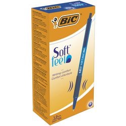 Stylo à bille bic soft feel support en plastique bleu bouton poussoir grip clip rechargeable