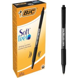 Stylo à bille bic soft feel support en plastique noir bouton poussoir grip clip rechargeable