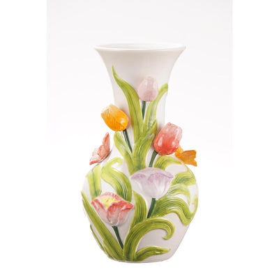 Vase coloré ambiance manoir avec tulipes 19x33,5cm