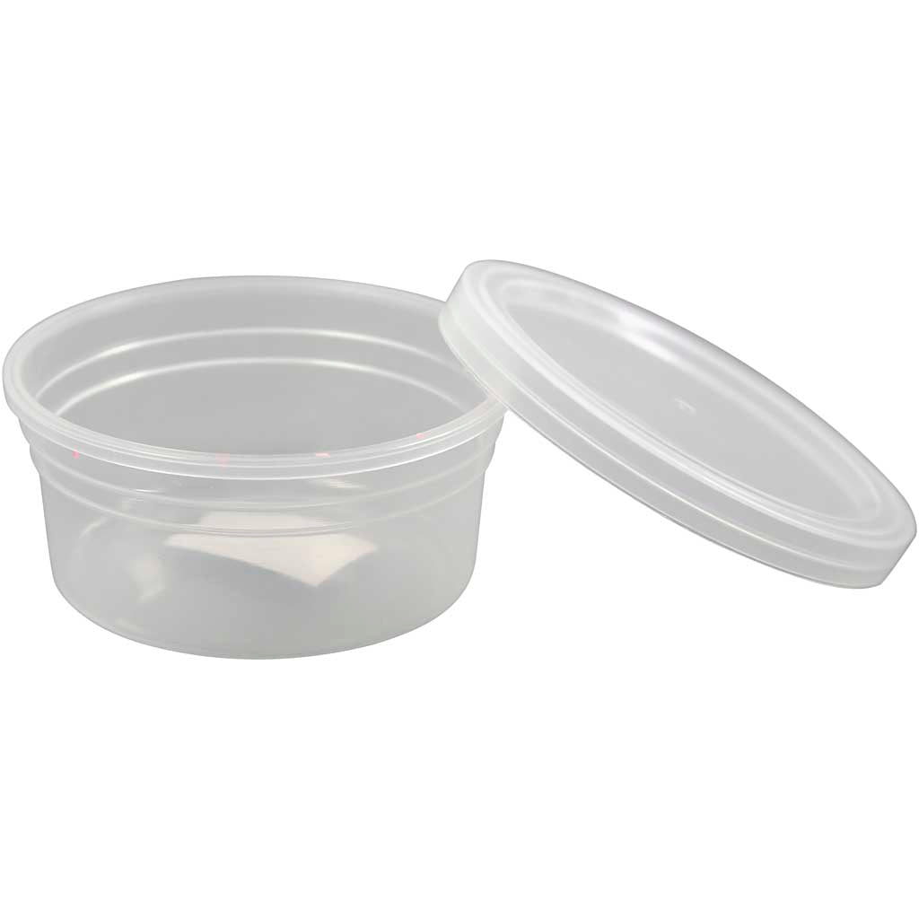 Pot en plastique Creativ company avec couvercle, h : 38 mm, d 84 mm, 125 ml, 20 pièces 1 boîte