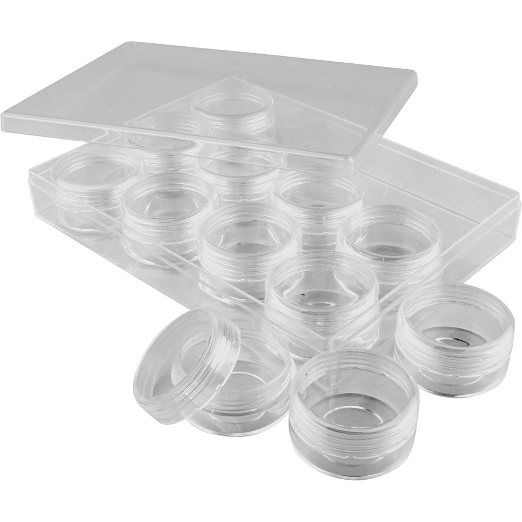 Boîte de rangement Creativ company avec pots, h : 20 mm, d 35 mm, 10 ml, 12 pièces 1 set