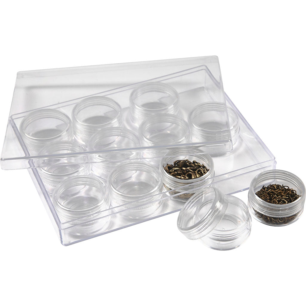 Boîte de rangement Creativ company avec pots, h : 20 mm, d 35 mm, 10 ml, 12 pièces 1 set