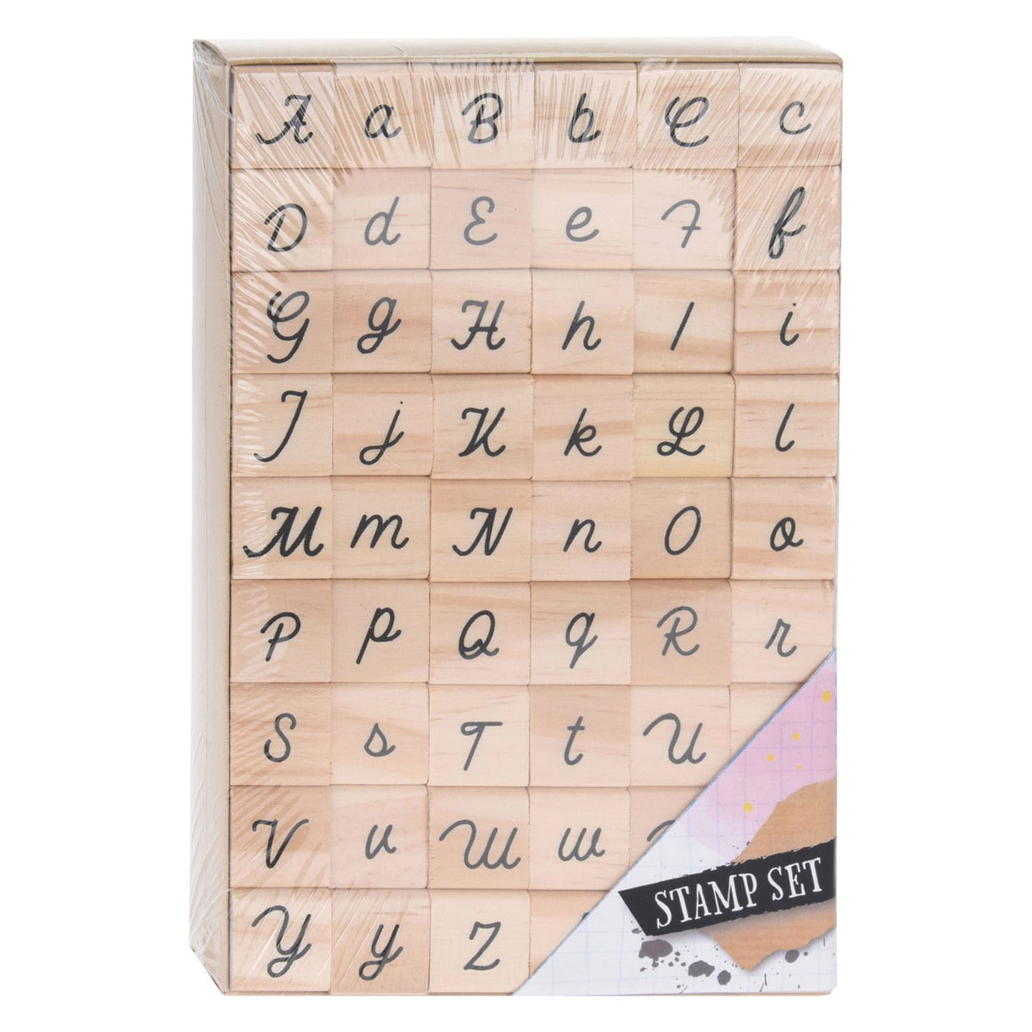 Ensemble de timbres en bois d'alphabet, 54dlg.
