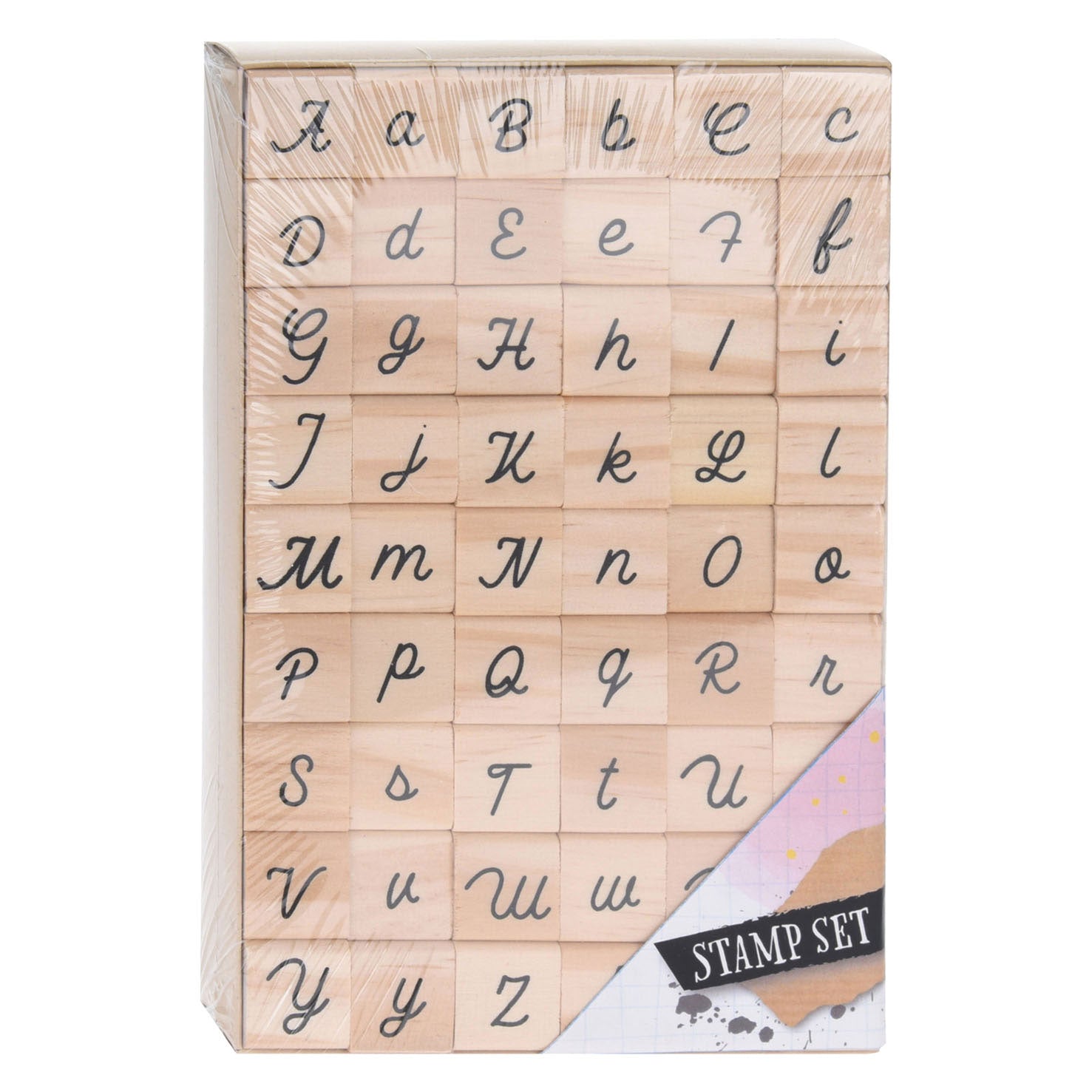 Ensemble de timbres en bois d'alphabet, 54dlg.