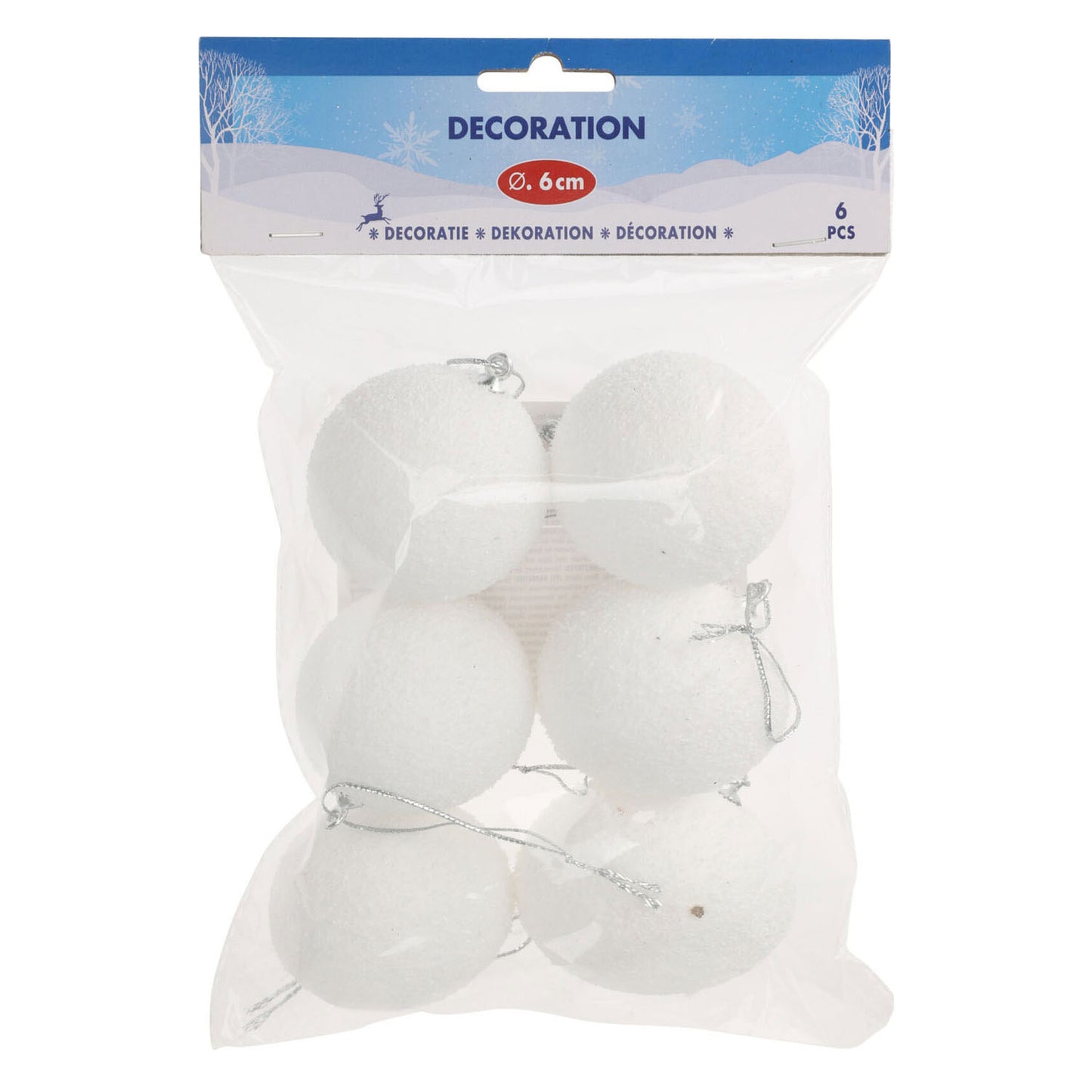Decoration Snowball 6 cm, 6e.