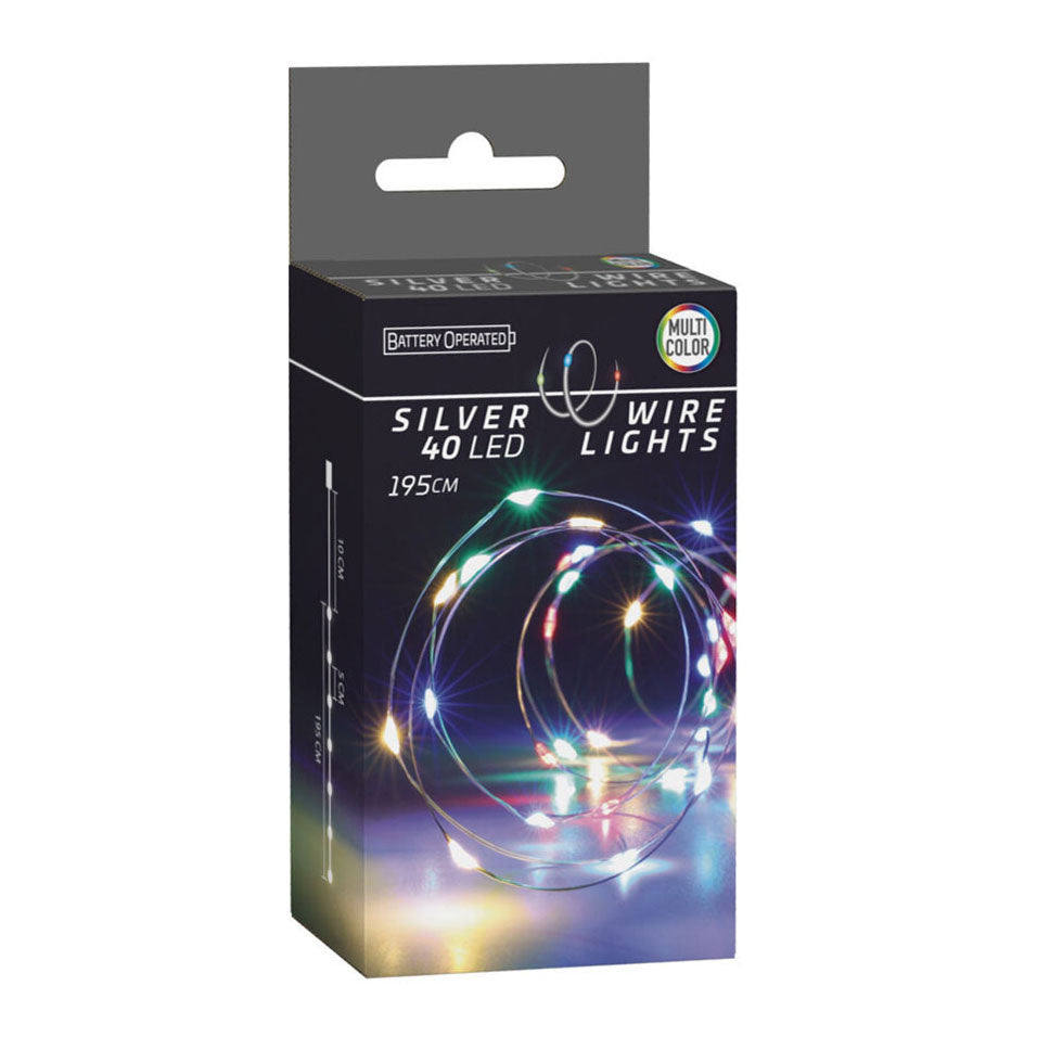 Fil d'argent à cordon clair LED, 195 cm - coloré