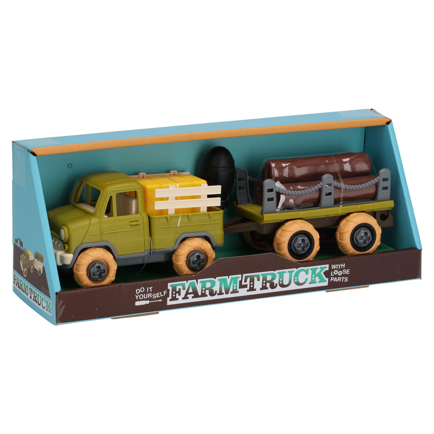 Tracteur avec remorque chariot marron