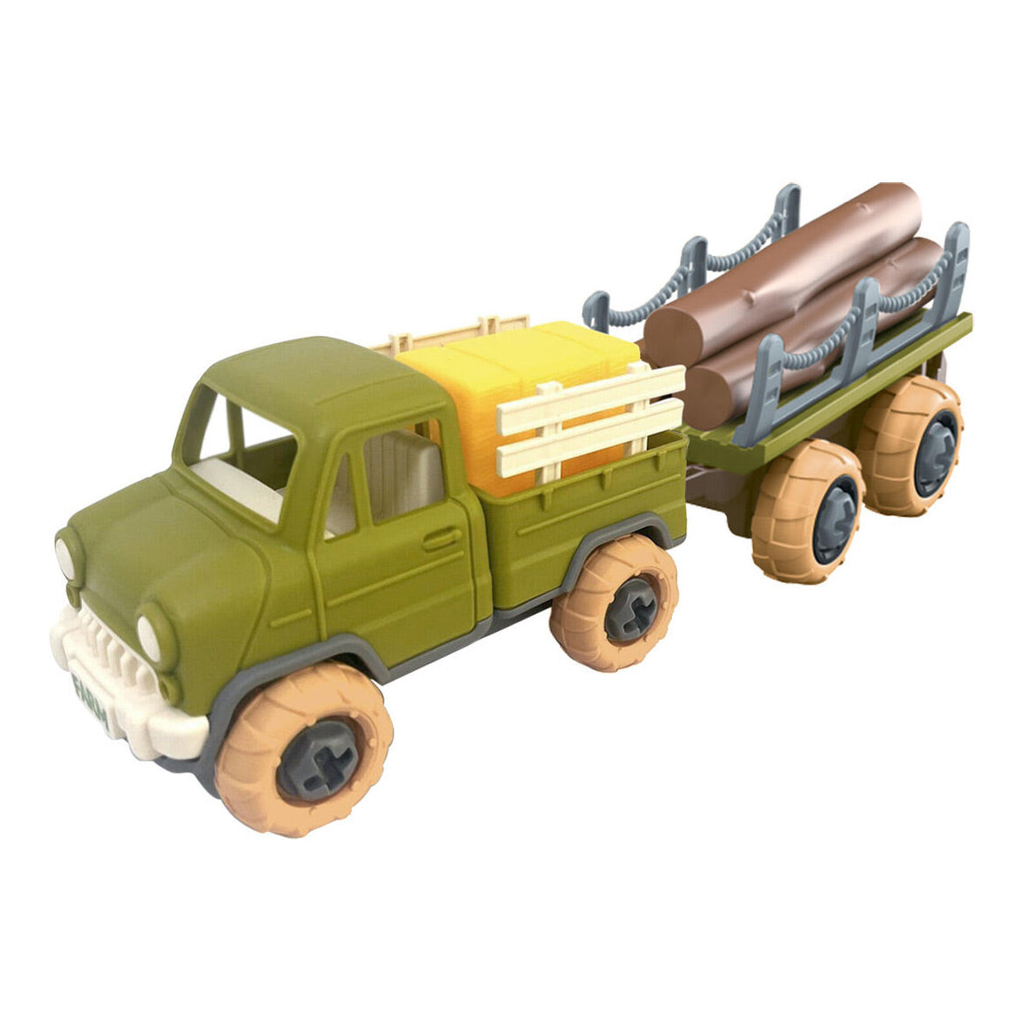 Tracteur avec remorque chariot marron