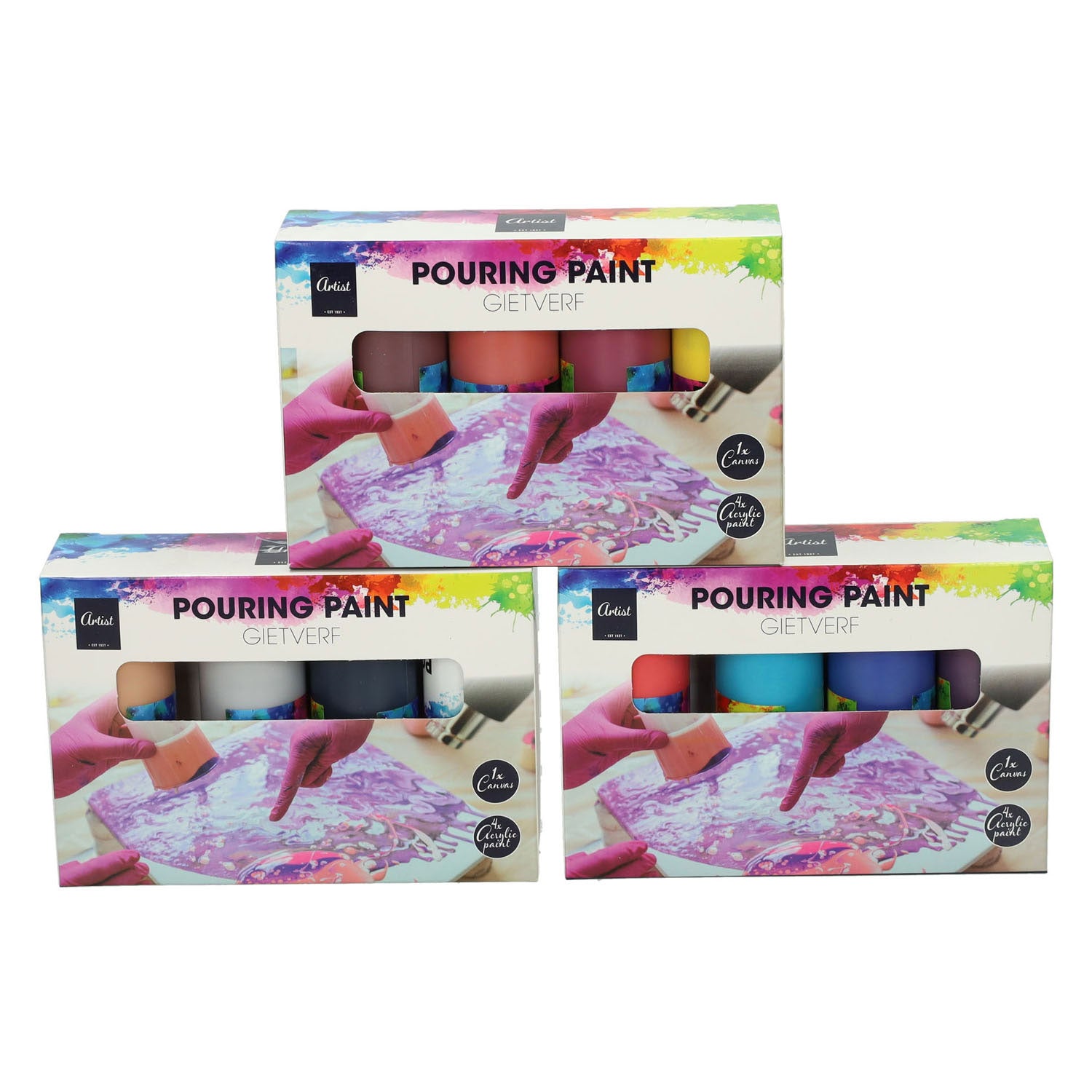 Coulée de peinture acrylique, 4 couleurs