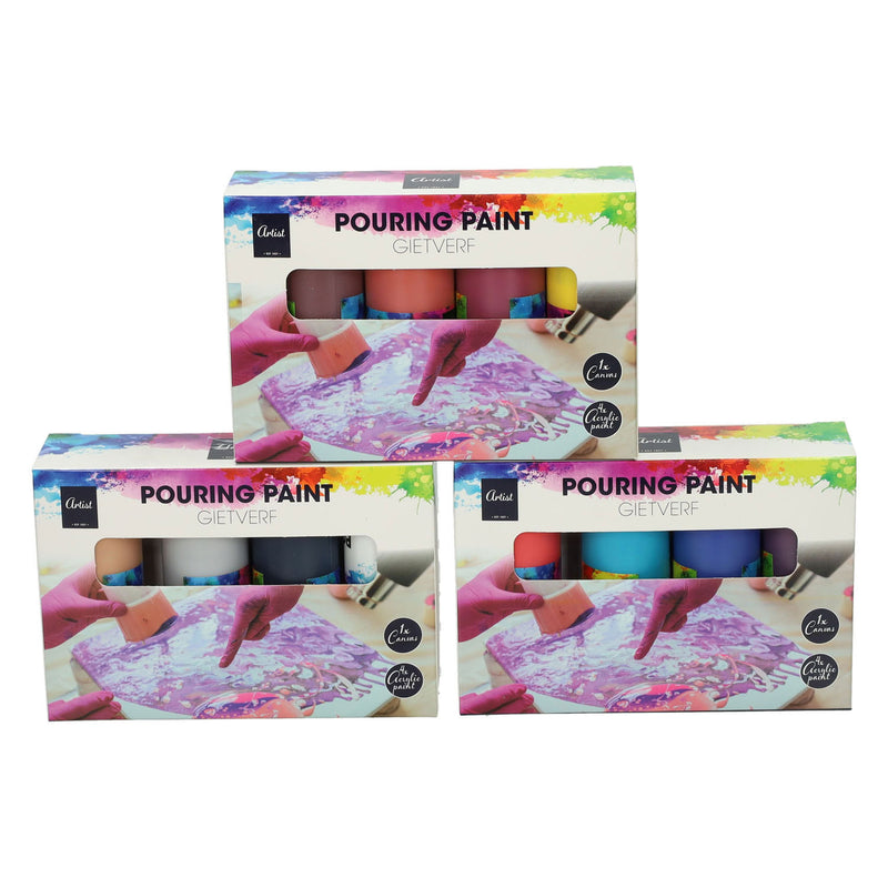Coulée de peinture acrylique, 4 couleurs