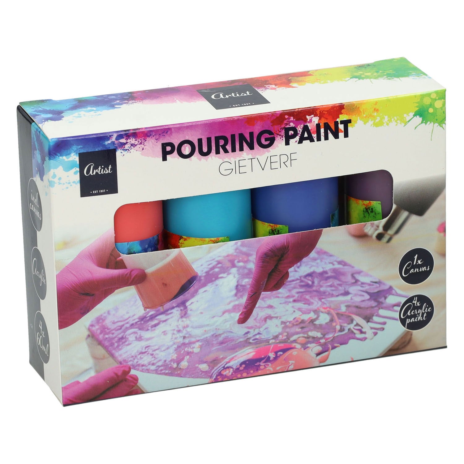 Coulée de peinture acrylique, 4 couleurs