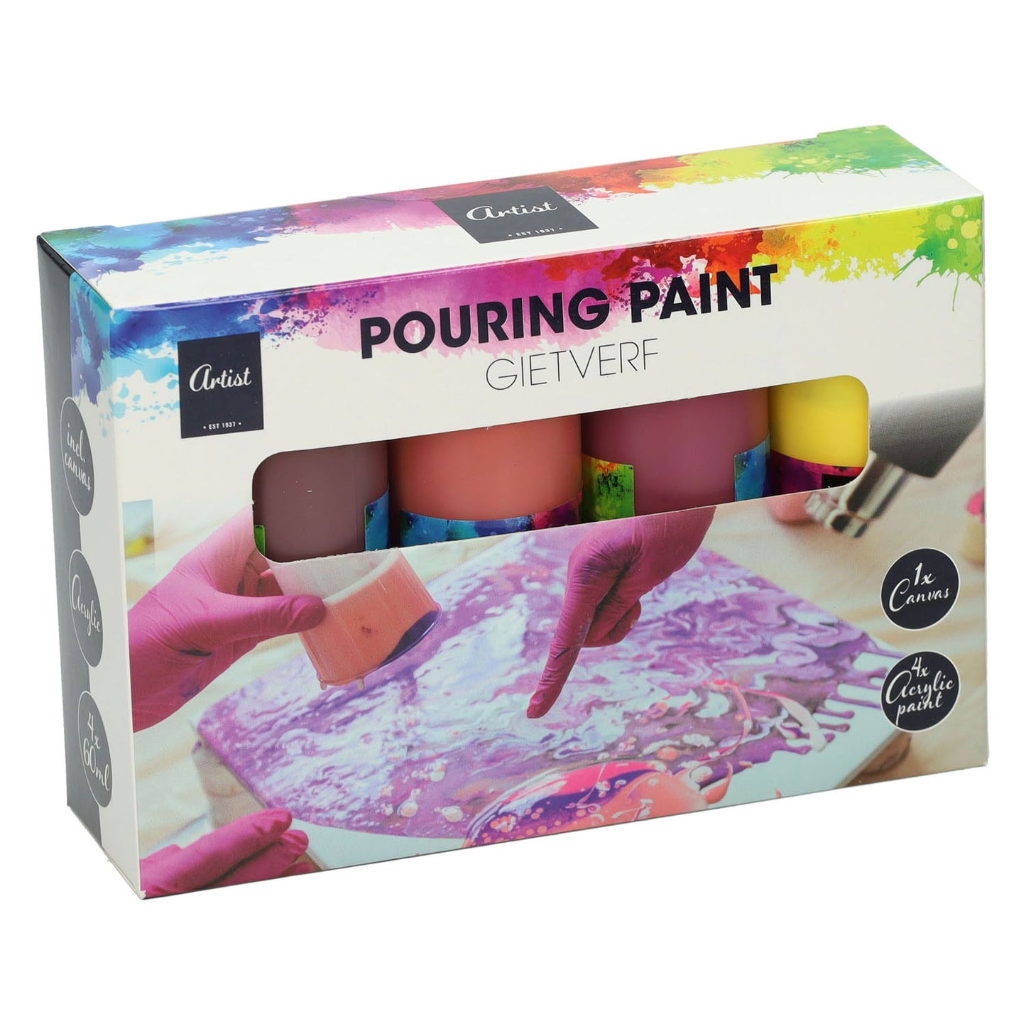 Coulée de peinture acrylique, 4 couleurs