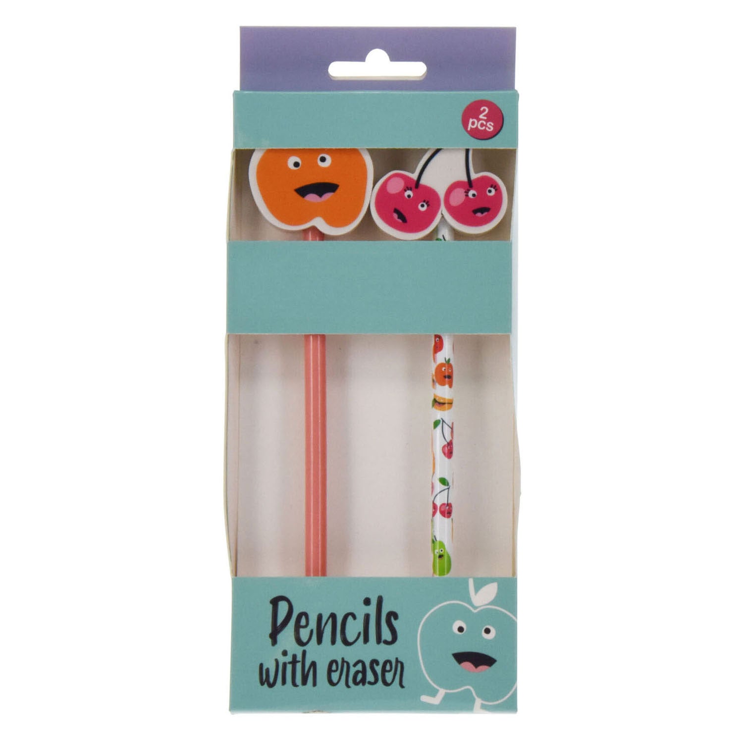 Crayons d'école gris avec gâchis dans le thème des fruits, 2e.