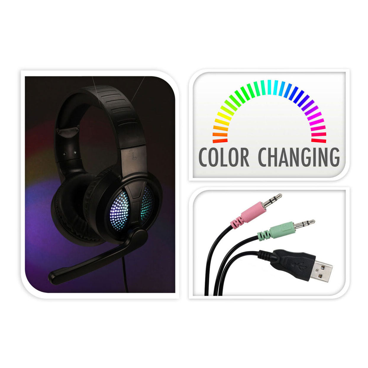 Jeu de casque avec microphone et lumière