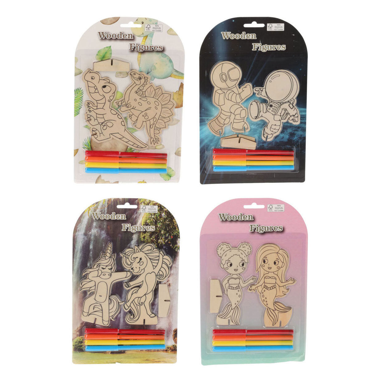 Ensemble de couleurs de figurines à thème en bois