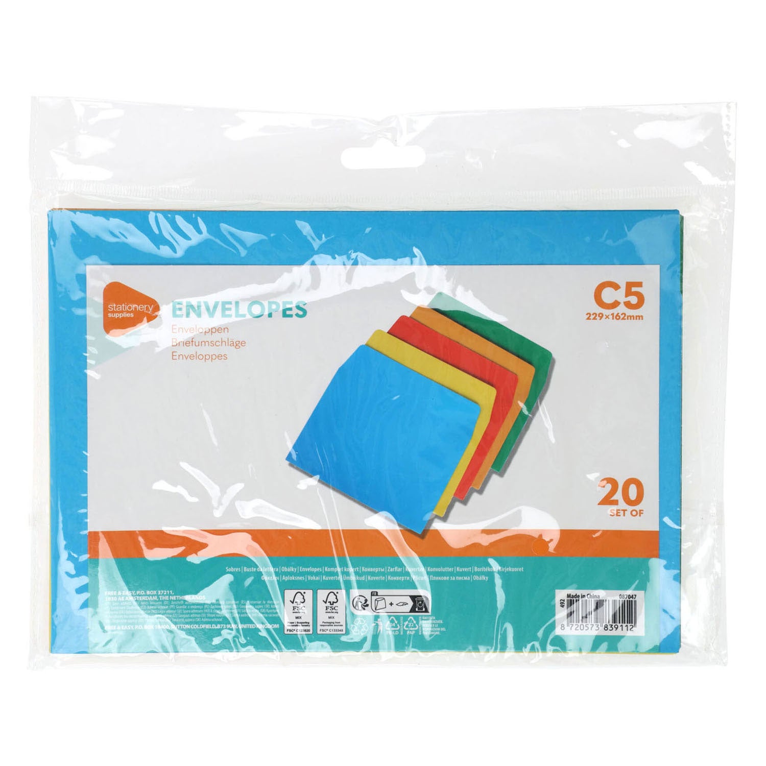 Enveloppes colorées C5, 20e.
