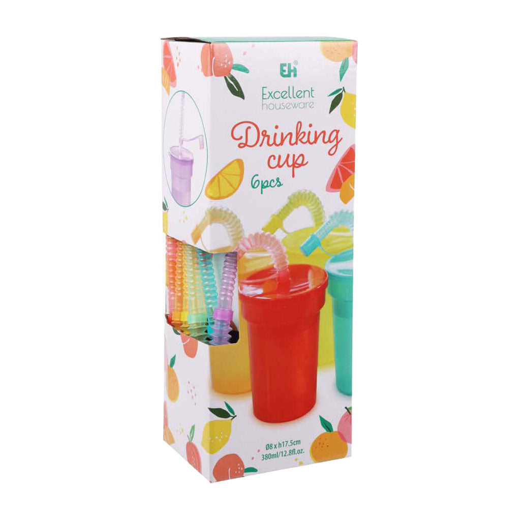 Gobelets colorés avec paille, 6 pcs.